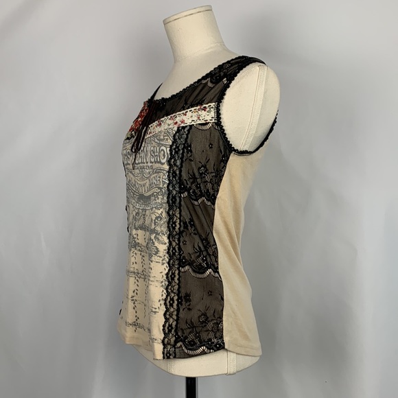Vanilla Sugar Tan Western Print With Lace Tank Top - Picture 2 of 16